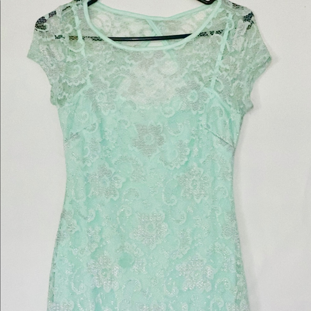 New teal lace cocktail dress